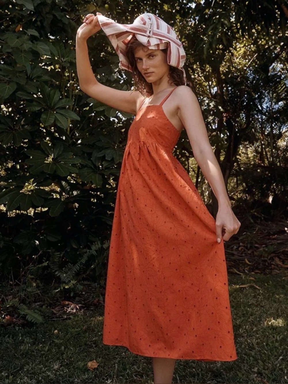Madewell Orange Eyelet Summertime Cami Midi Dress Size X Small